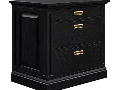 Modern Black Nightstand With Three Drawers And Gold Handles Simple Design 3d model