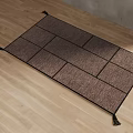 Dark Brown Square Rug with Grid Pattern and Tassels on Light Wooden Floor