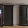 Colorful Hinged Doors In Black White Green With Wooden Flooring And Pink Neon Decor