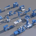 Blue Industrial Equipment Collection With Robotic Arms Machine Tools And Processing Machines 3d model