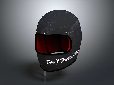 Black Helmet with Red Lining and Side Text Don't Fucking Panic 3d model