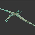 Flying Pterosaur With Long Orange Beak And White Striped Wings In Flight