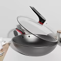 Modern Black Wok With Transparent Lid And Essential Kitchen Utensils 3d model