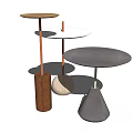 Stylish Modern Table Set With Cylindrical Spherical Conical Bases And Round Tops 3d model