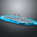 Warship Navigating On Blue Sea With Smoke Emitting From Chimneys 3d model