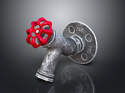 Metal Pipe Fitting With Red Wheel Handle And 288 5C Markings 3d model