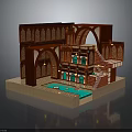 Traditional Interior Scene With Arched Structures Wooden Decor And Water Pool