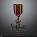 Cross Sculpture Medal Carving with Red White Ribbon and Inscribed NA POUTI HRAFA 1921