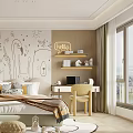Kids Room Interior With Cartoon Wall Mural Bed Pillows Blanket Bookshelf And Decorative Rug