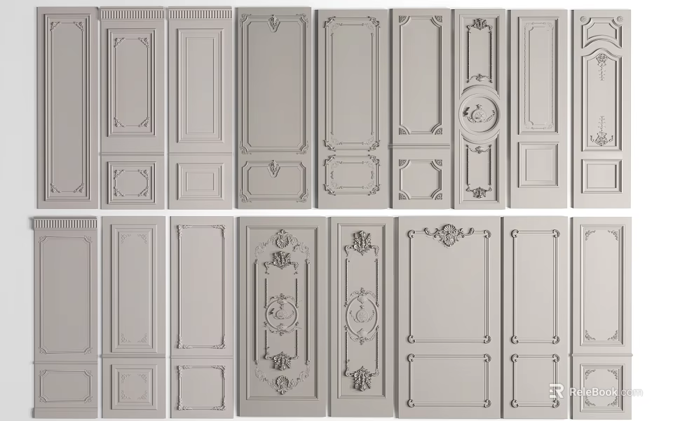 Various Decorative Wainscoting Panel Designs with Ornate Patterns for Interior Walls 3d model
