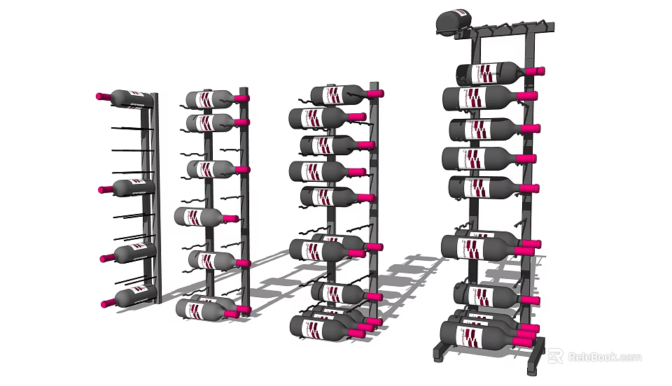 Modern Wine Racks With Various Designs And Black Pink Accents For Wine Storage 3d model 
