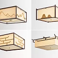 Chinese Style Ceiling Lights With Beige Shade And Mountain Architectural Patterns 3d model