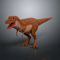 Realistic Tyrannosaurus Rex Dinosaur Model With Brown Skin Open Mouth Yellow Eyes And Gray Background