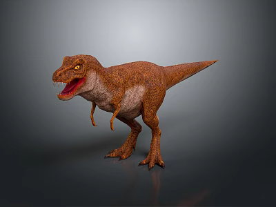 Realistic Tyrannosaurus Rex Dinosaur Model With Brown Skin Open Mouth Yellow Eyes And Gray Background 3d model
