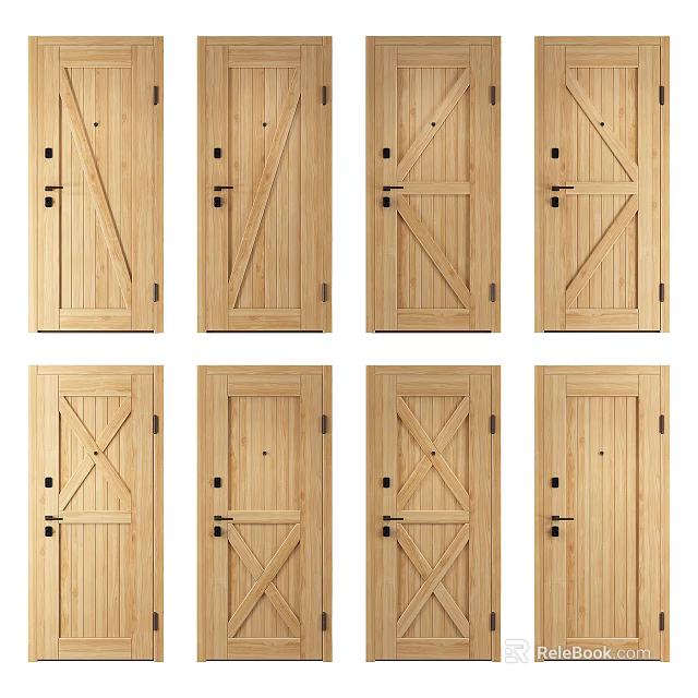Wooden Hinged Doors With Various Panel Designs For Interior Home Use 3d model 