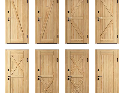 Wooden Hinged Doors With Various Panel Designs For Interior Home Use 3d model