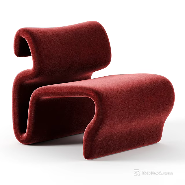 Modern Red Velvet Single Chair with Curved Unique Design for Contemporary Interior Decor 3d model 