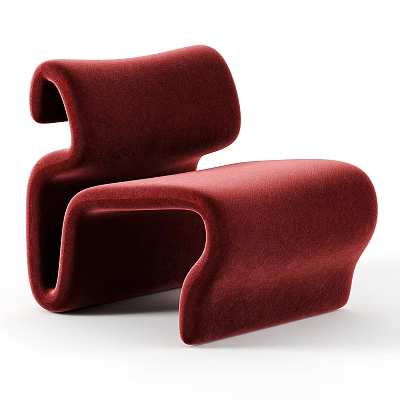 Modern Red Velvet Single Chair with Curved Unique Design for Contemporary Interior Decor 3d model
