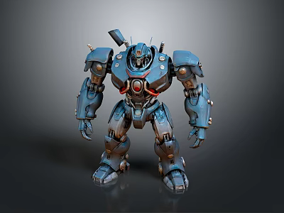 Sci Fi Mechanical Robot 3D Model With Blue Armor And Red Core 3d model