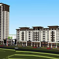 Modern Residential Area With High Rise Low Rise Buildings Garden Lawn People Activities Blue Sky