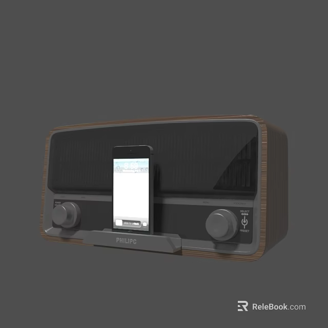 Vintage Style Speaker with Smartphone Dock Wooden Frame and Knob Controls 3d model 