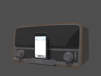 Vintage Style Speaker with Smartphone Dock Wooden Frame and Knob Controls 3d model