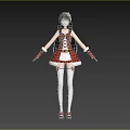Anime Woman With Long Hair Red White Corset Outfit Thigh High Socks And Gloves