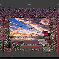 Pink Decorative Space With Flower Wall Telephone Booth Signs Bench And Painting