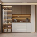 Modern Wine Cabinet With Glass Doors Built-in Lighting And Wine Bottles Display Shelves