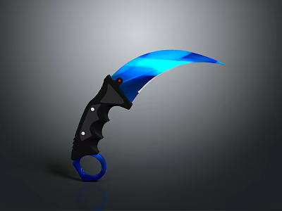 Tactical Karambit Knife With Blue Sharp Blade And Black Handle Ring 3d model