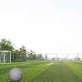 Soccer Field With Green Grass Surface Featuring Soccer Ball Goalpost Trees And Fence