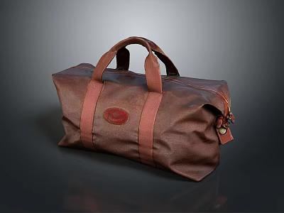 Classic Brown Leather Duffel Bag With Dual Handles Circular Logo And Zipper 3d model