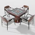 Square Entertainment Table With Circular Center Design And Four Chairs With Brown Backrests 3d model