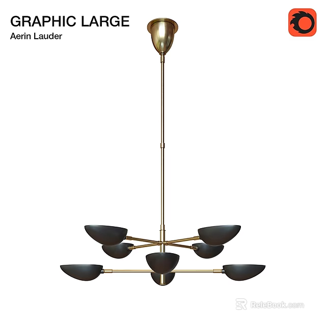 Modern Multi Arm Chandelier With Gold Metal Frame And Black Bowl Shades 3d model 