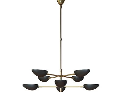 Modern Multi Arm Chandelier With Gold Metal Frame And Black Bowl Shades 3d model