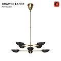 Modern Multi Arm Chandelier With Gold Metal Frame And Black Bowl Shades