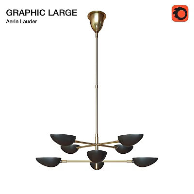 Modern Multi Arm Chandelier With Gold Metal Frame And Black Bowl Shades 3d model