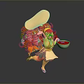 Cartoon Character Holding Red Bowl With Tomato Sauce Pizza Base On Head And Apron Running