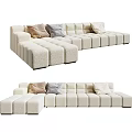 Modern Beige Bouclé Sectional Sofa With Decorative Pillows And Modular Design 3d model