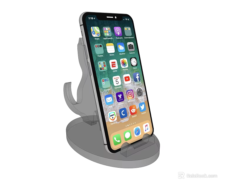 Smartphone on Ergonomic Phone Stand with App Icons Display and Stable Base 3d model 