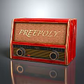Vintage Red FreePoly Radio With Classic Design And Control Knobs On Reflective Surface 3d model