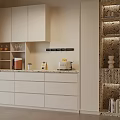 Elegant Modern Wine Cabinet With Glass Shelves And Marble Accents In Kitchen