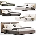 Modern Double Bed With Upholstered Headboard Pillows Throw Blanket And Nightstand Color Options