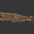Modern Natural Landscape Model With Rocks Twigs Grass And Wooden Bridge