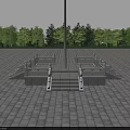 White Flagpole With Stone Railing And Steps In Open Square Under Blue Sky 3d model