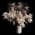 Minimalist White Ceramic Vase With Dried White Flowers And Brown Foliage For Home Decor