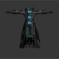Stylish Long Coat With Blue Glowing Accents Multiple Pockets And Decorative Straps