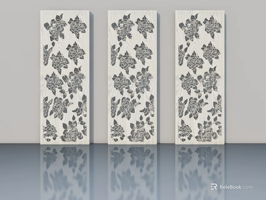 Sliding Doors With Intricate Turtle Pattern On White Decorative Panels 3d model