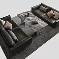 Modern Black Leather Negotiation Sofa Set With Marble Coffee Table And Decorative Cushions 3d model