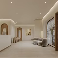 Elegant Modern Retail Store Interior With Arched Doorways Pendant Lights And Display Tables